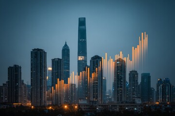 Obraz premium Advanced healthcare solutions in a dusk-lit urban skyline. Sleep solutions. Finding solutions for sleep disturbances in assisted living environments. Elder care. Sleep technology.