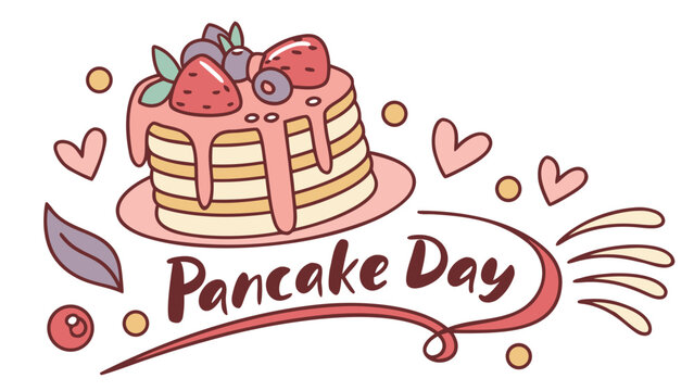 Cute pancake day illustration with berries and hearts