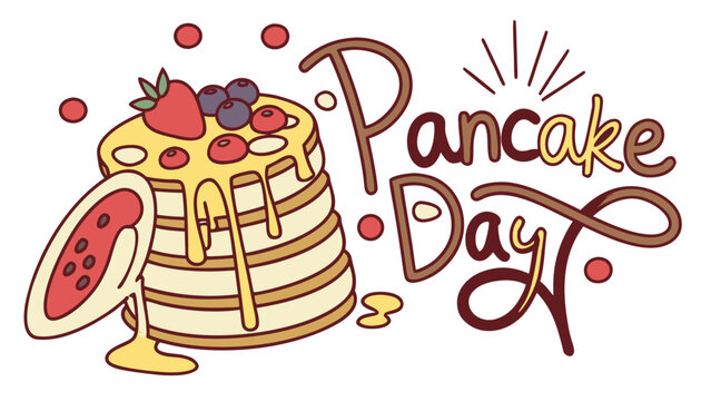 Happy pancake day with delicious pancakes and berries