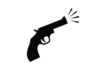 Black silhouette of a revolver firing a shot with muzzle flash isolated on white background