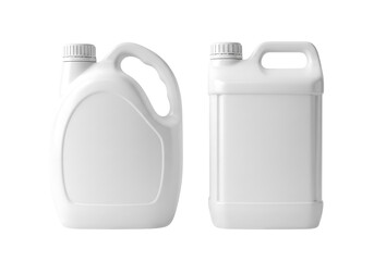 White plastic gallon jugs containers mockup for liquid storage products packaging and branding solutions isolated on transparent background