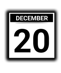Black and white color December month calendar date 20