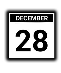 Black and white color December month calendar date 28
