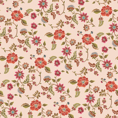 Abstract seamless color full paisley flower leaf bunch pattern