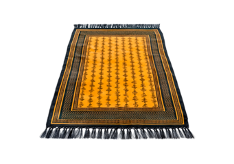 Elegant oriental rug with intricate floral patterns and fringe detailing on transparent background, PNG