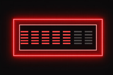 Retro neon red digital display screen with horizontal bars and black background