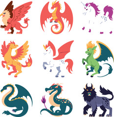 Mythical creatures fantasy animals collection dragon griffin