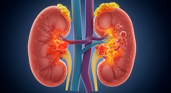 Medical visualization of bacterial pyelonephritis in the kidney