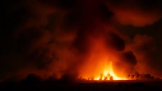 Massive Bomb Explosion with Fireball on Black Background