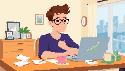 Pixelated Digital Nomad Making Money From Home While Working