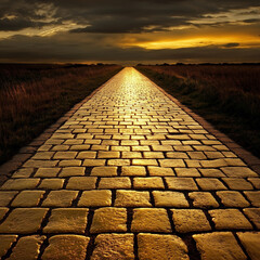 A road with gold paving stones