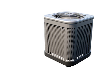 Modern outdoor air conditioning unit for residential or commercial HVAC systems, designed for cooling and heating. Activity: HVAC, Home Improvement, Climate Control, Construction.