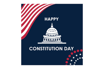 Happy constitution day greeting card featuring a white silhouette of the us capitol building and american flag elements isolated on white background silhouette