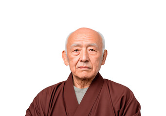 Obraz premium Elderly asian male in traditional clothing with confident expression on transparent background, PNG