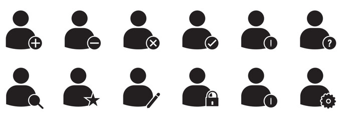 user profile icon. add, remove, approved icon. User profile control sign icon set vector design. New user profile icon. Profile picture. Person symbol