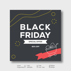 Modern Black Friday Special Offer Background with Red Label and Geometric Shapes
