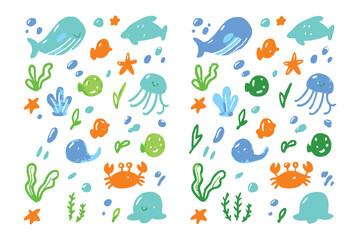 Underwater Wonderland: A charming cartoon illustration showcases a delightful underwater world, filled with vibrant marine life and playful creatures.