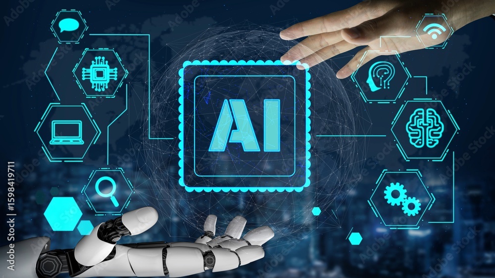 Poster ai assistant brain processor with llm technology, big data, machine learning, generative ai for busi