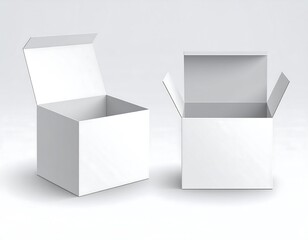 Blank white cardboard boxes open