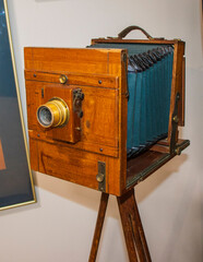 Close up shot of the old, vintage camera. Retro