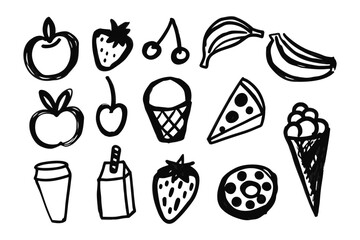 Sketched Gourmet Delights: A collection of hand-drawn illustrations, showcasing an assortment of mouthwatering delicacies perfect for visual storytelling.