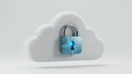 Cloud computing security concept with digital glowing padlock. Cyber privacy and data protection in network storage footage. - Powered by Adobe