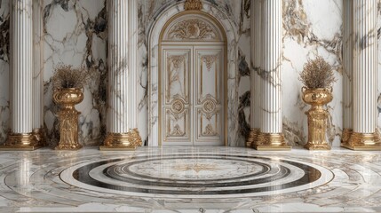 Obraz premium Ornate marble hall with gold accents and decorative details.