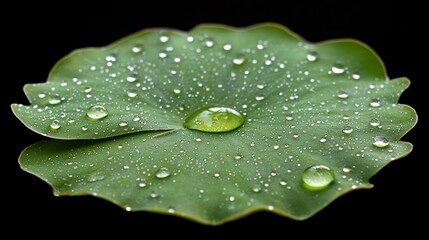 Fototapeta premium Delicate water droplets on a lotus leaf