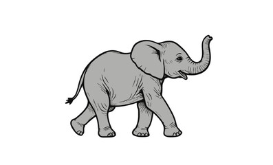 Fototapeta premium Walking Elephant Vector Outline Facing Right Side