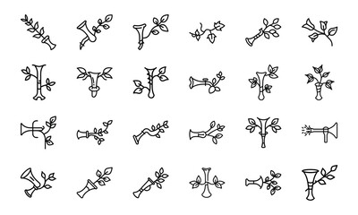 Bundle Trumpet Creeper With Leaves Icon Silhouettes Styl 