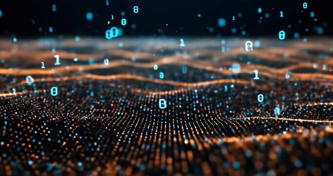 Abstract digital data flow with binary code particles