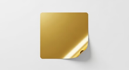 Golden Sticker with Curled Edge - This features a shiny golden square sticker with a curled edge on a white background, showcasing its glossy texture