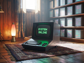 Vintage computer system online retro technology green screen