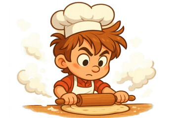 Boy Baking with Rolling Pin, Illustration