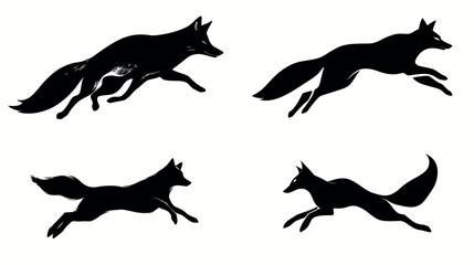 Black fox silhouette running fox animal illustration fox art fox design wildlife art animal silhouette