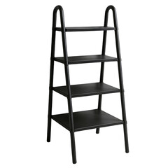 A sleek black ladder-style shelf with four spacious tiers, perfect for stylish home organization.