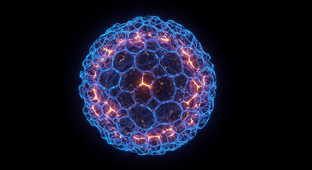 Glowing sphere of Energy: An artistic, electrifying sphere pulses with dynamic light and mesmerizing patterns against a dark backdrop, showcasing the power of cosmic energy and quantum realms.