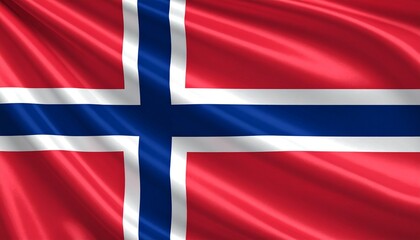 Naklejka premium Norway flag with a red field and a blue Scandinavian cross outlined in white, offset toward the hoist side—symbolizing Nordic heritage, democracy, and national unity