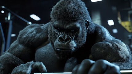 Fototapeta premium Gorilla fitness gym workout motivation strength training powerful animal primate ape bodybuilding exercise 100char silhouette