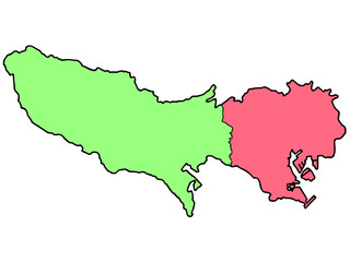 少しゆるい東京都地図 地域色分け 関東 東日本 首都