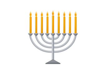 Fototapeta premium Hanukkah menorah with lit candles celebrating jewish festival of lights on transparent background, PNG