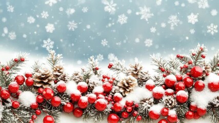Charming christmas garland animation with red berries and pine cones, holiday celebration - Powered by Adobe