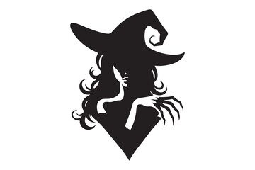 Set of a clean silhouette of a witch, isolated on a white background