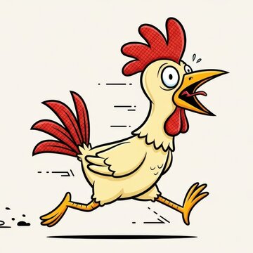Cartoon chicken running away in a panic with great speed