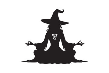 Set of a clean silhouette of a witch, isolated on a white background