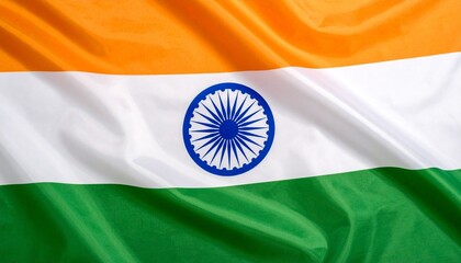 India flag with horizontal saffron, white, and green stripes, featuring a navy blue Ashoka Chakra centered on the white band