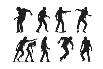  Set of a clean silhouette of a Zombie, isolated on a white background
