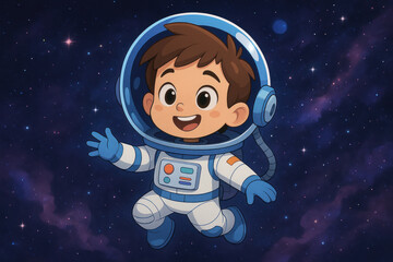 Astronaut Boy in Space Illustration