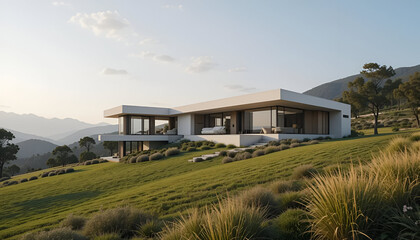 Modern house architecture design with mountain view luxury home real estate property landscape architecture