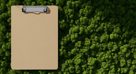Eco-Friendly Notes: Blank Clipboard on Green Nature Background